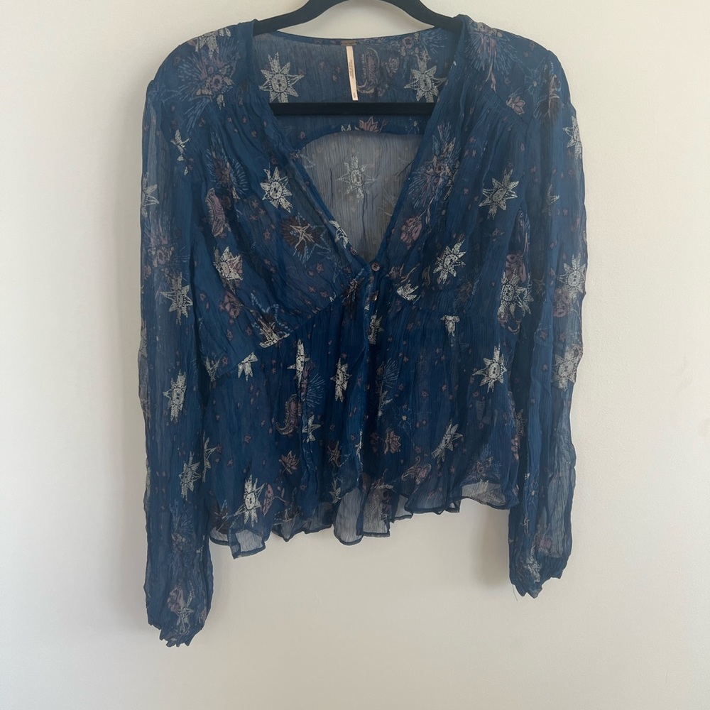 Free People Sheer Blue Blouse Perfect Condition Size S